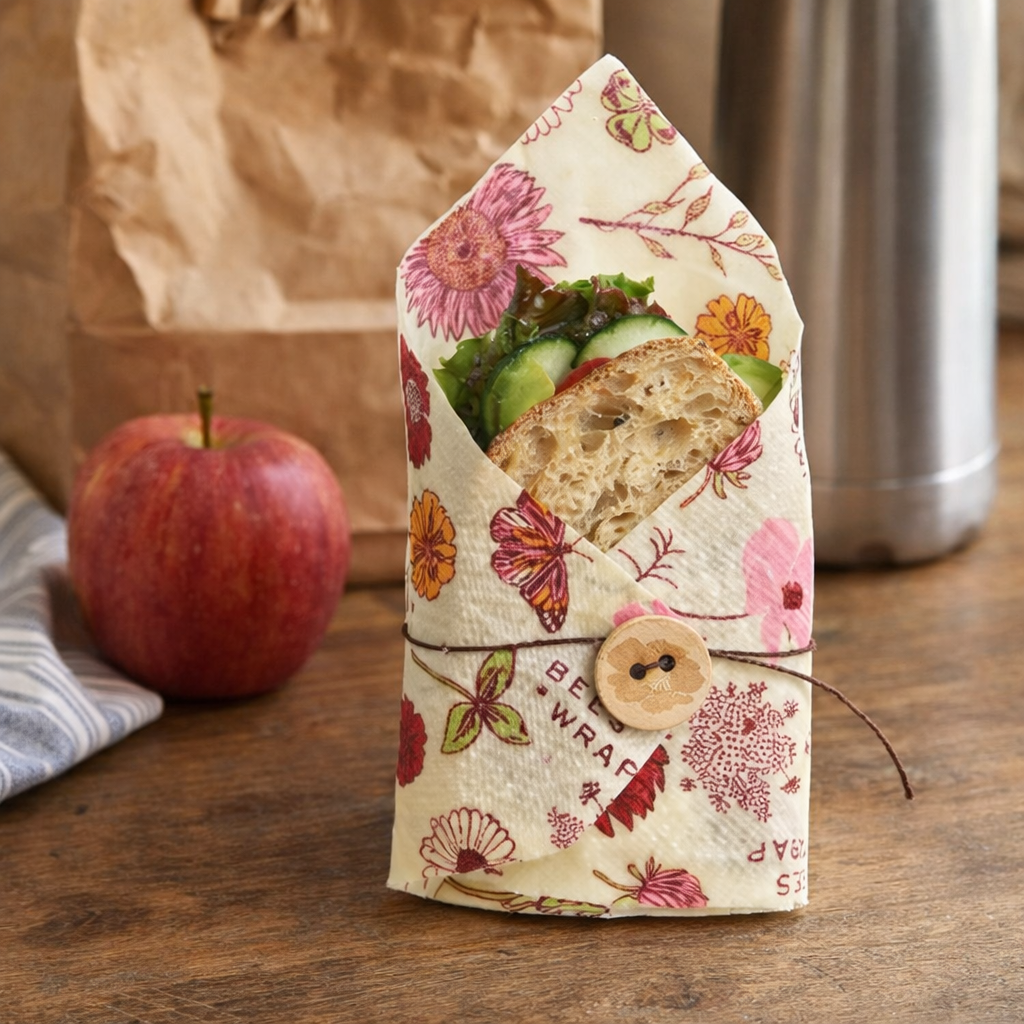 Reusable Beeswax Sandwich Wrap – Meadow Magic Organic Cotton Lunch Wrap