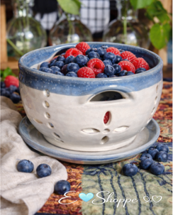 Everyday Berry Bowl, Handcrafted Stoneware Colander