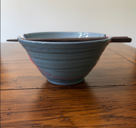 Blue Stoneware Bowl & Chopsticks Set | Handcrafted in Nepal