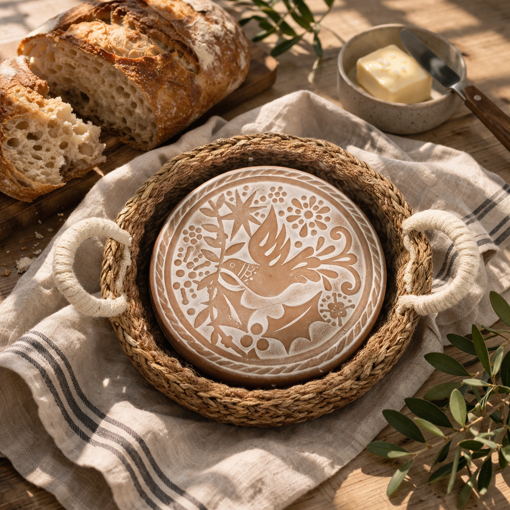 Dove Bread Warmer & Handwoven Seagrass Basket Set