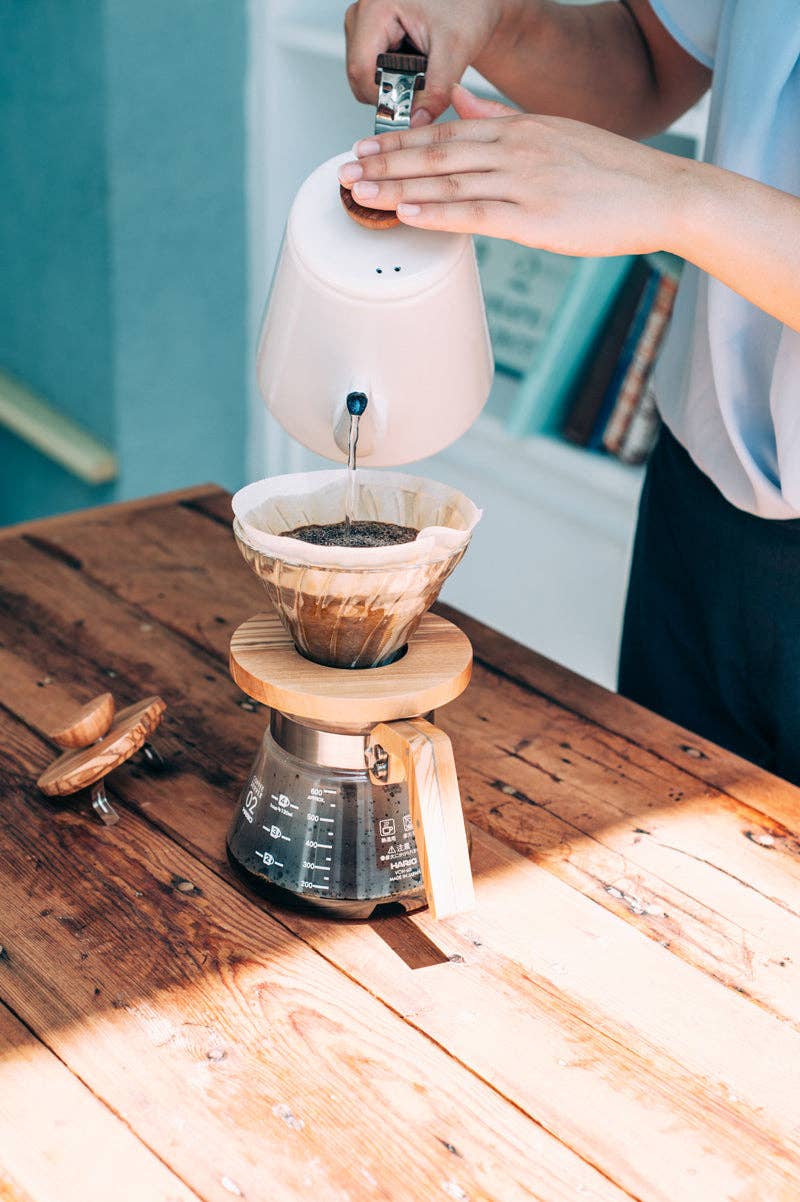 Bona Enamel Pour Over Coffee Kettle with Wood Handle, 800mL — Hario