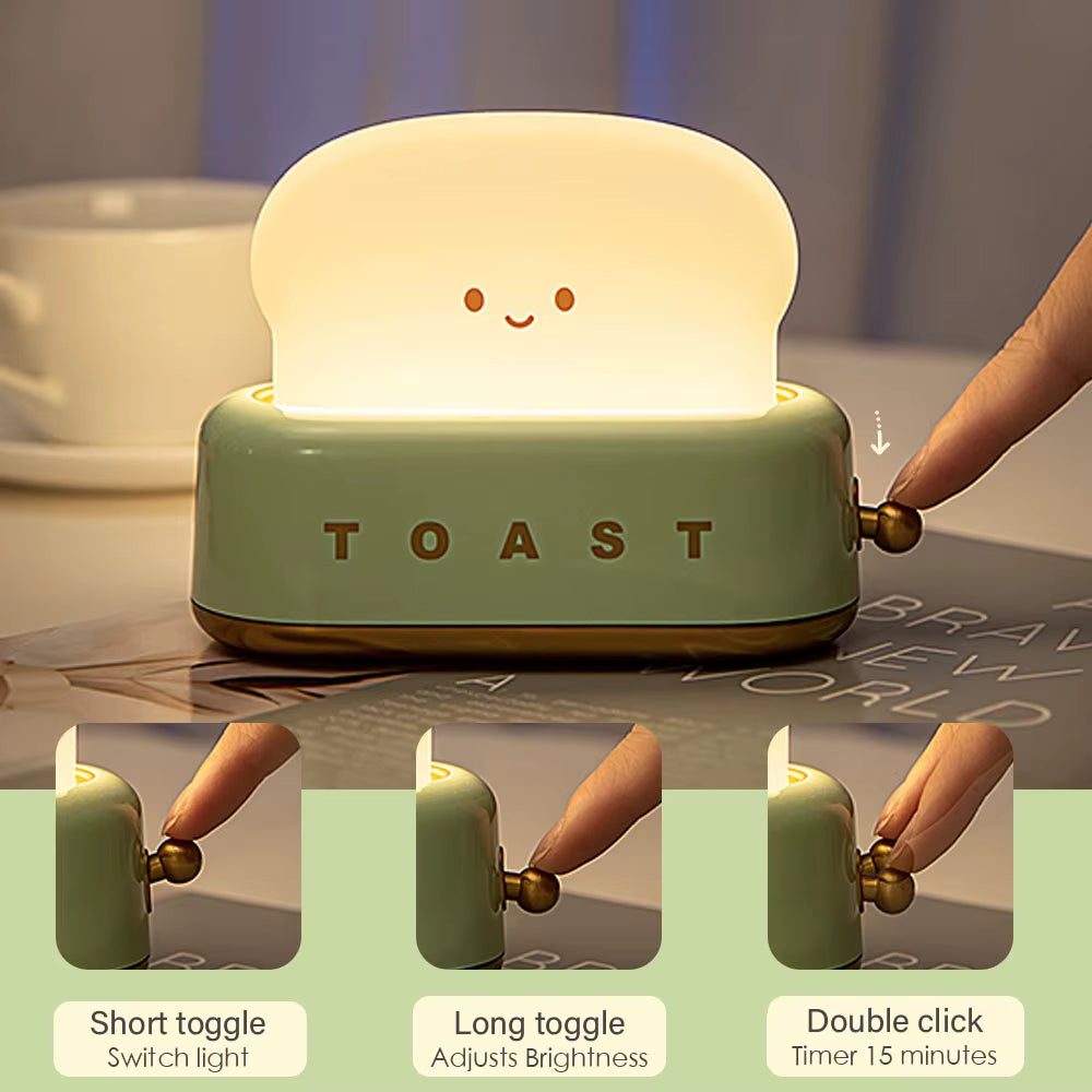 BANDIAN Bread Toast Cartoon LED Night Light Cute Home Decor Kawaii Bread Table Lamps Night Portable Light with Timer Tiny Lamp