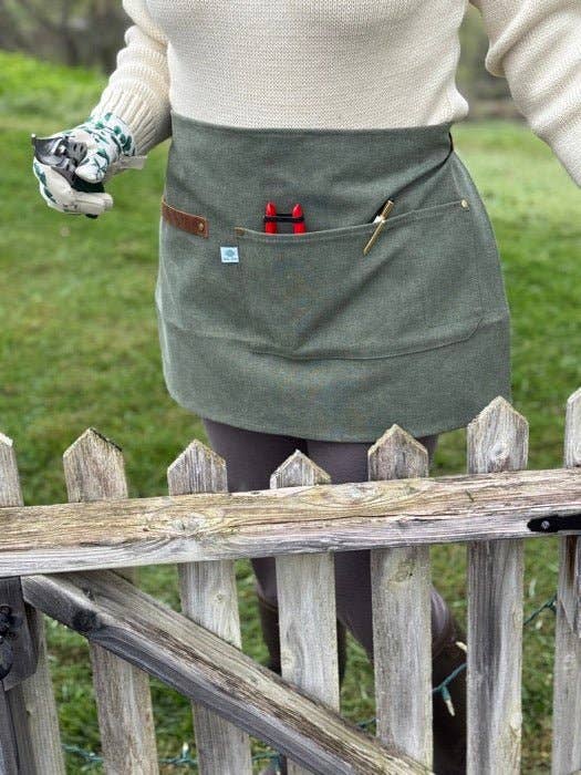 Hunter Green Waxed Canvas Half Apron with Real Leather Strap Made in USA!