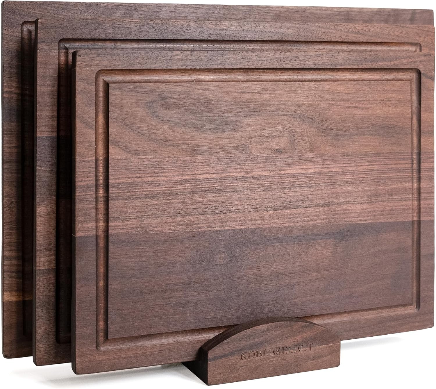 Cutting Board Set of 3 -Acacia Wood | Non-Toxic Cutting Boards with Wooden Holder, Non-Slip Silicone Pads, Deep Juice Grooves & Handles | Ideal for Meat, Veggies & Charcuterie – Elegant Kitchen Gift