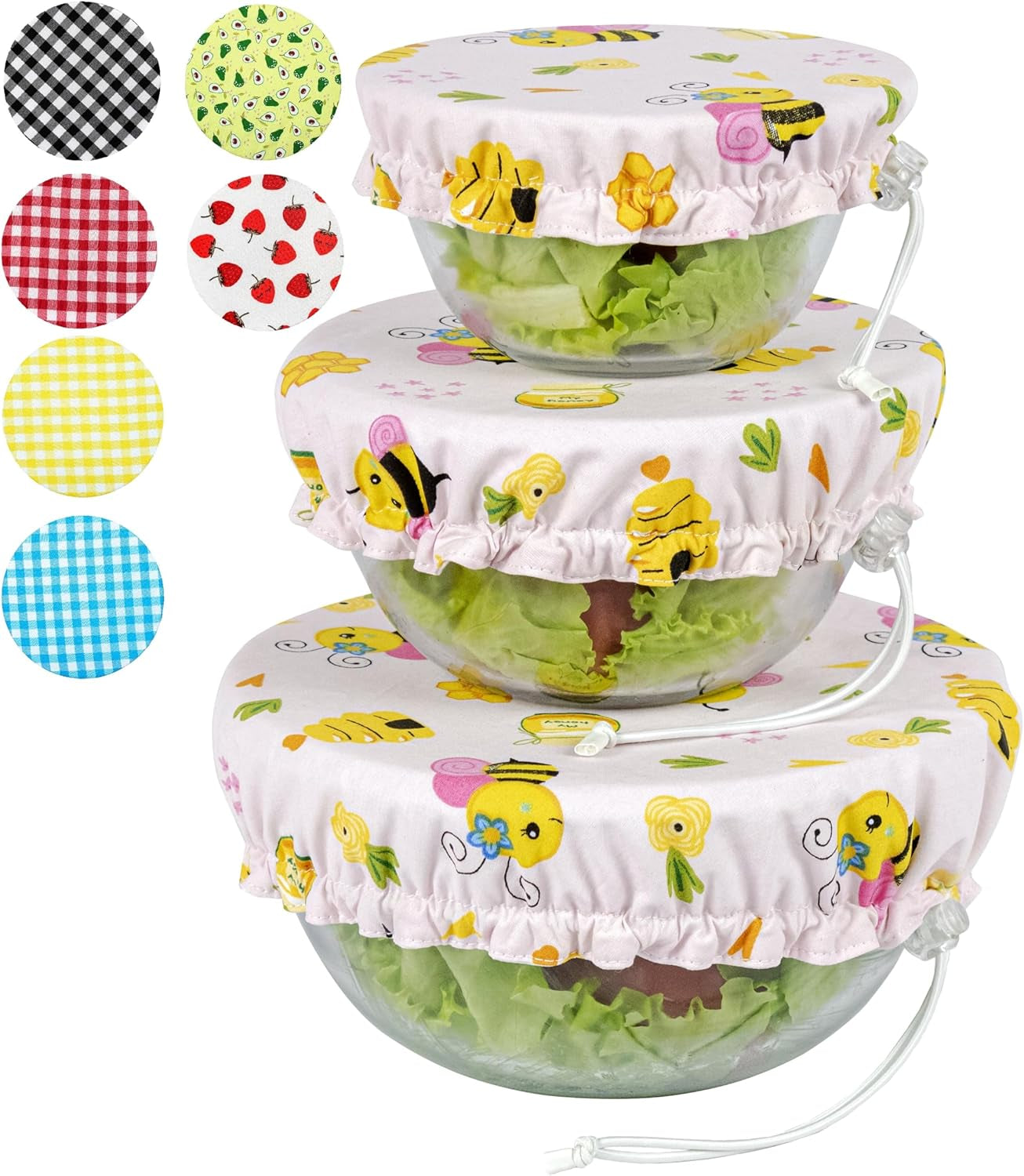 Handmade Reusable Cotton Fabric Bowl Covers - Two Layers of Fabric (Set of 3, Red Plaid-2)