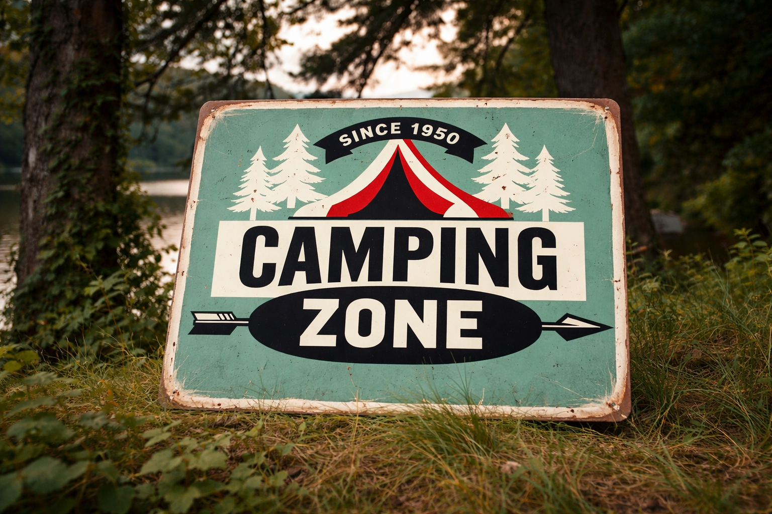 Camping Zone Vintage Tin Sign, Cozy Outdoor Wall Décor