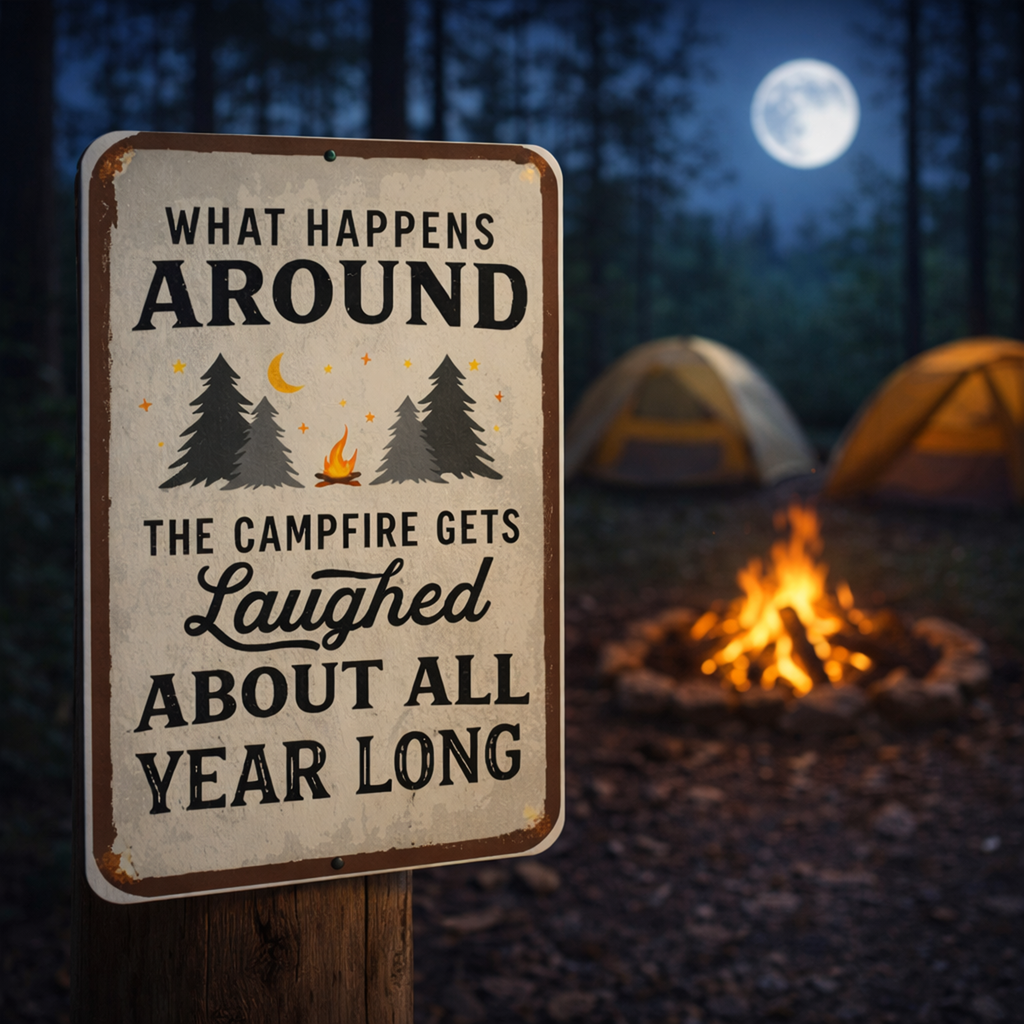 Canary Road Campfire Gathering Metal Sign | UV-Resistant Aluminum | Indoor & Outdoor