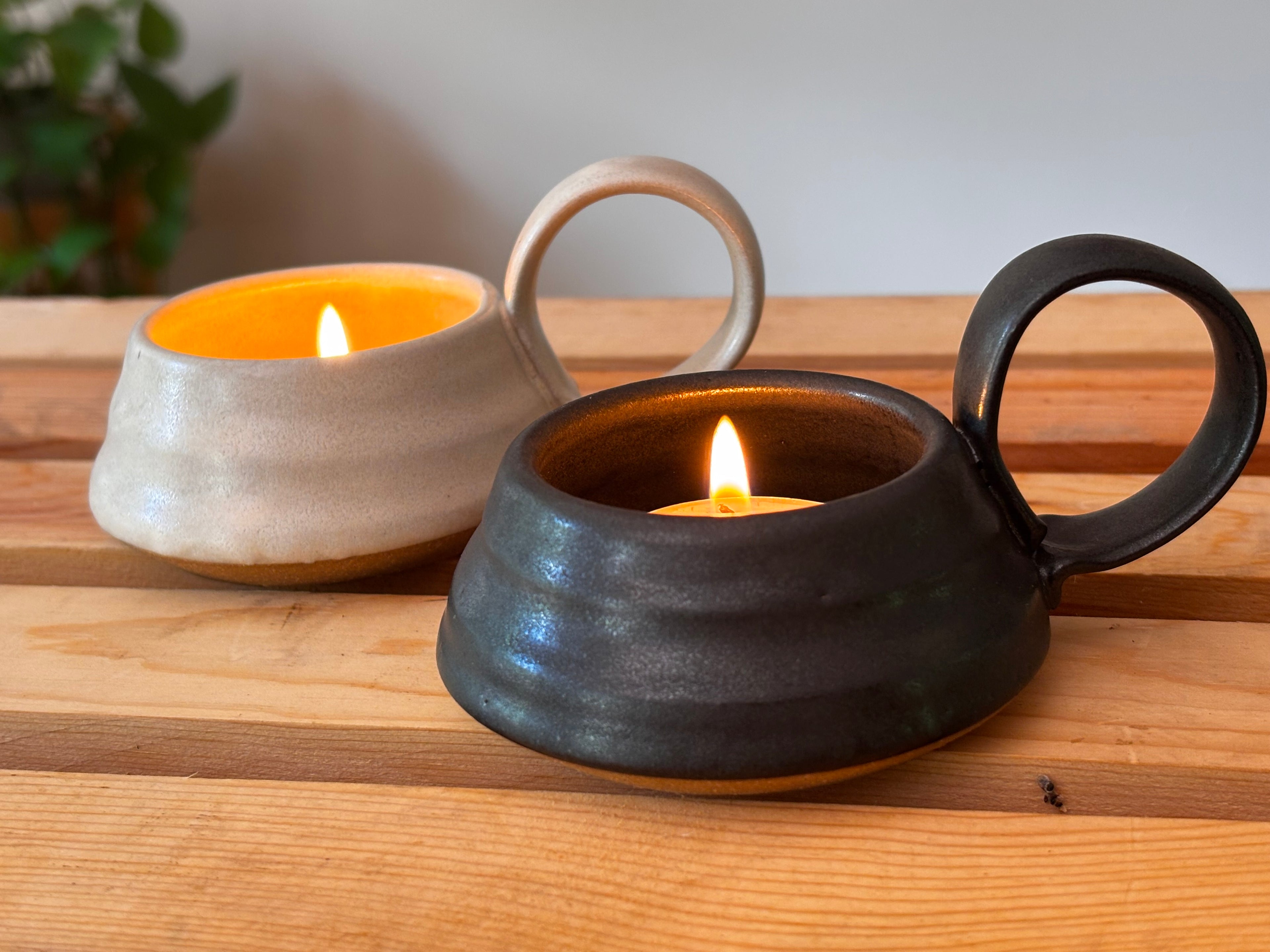NEW Handmade Stoneware Candle Lantern with Loop Handle 2 color choices MADE IN USA!"