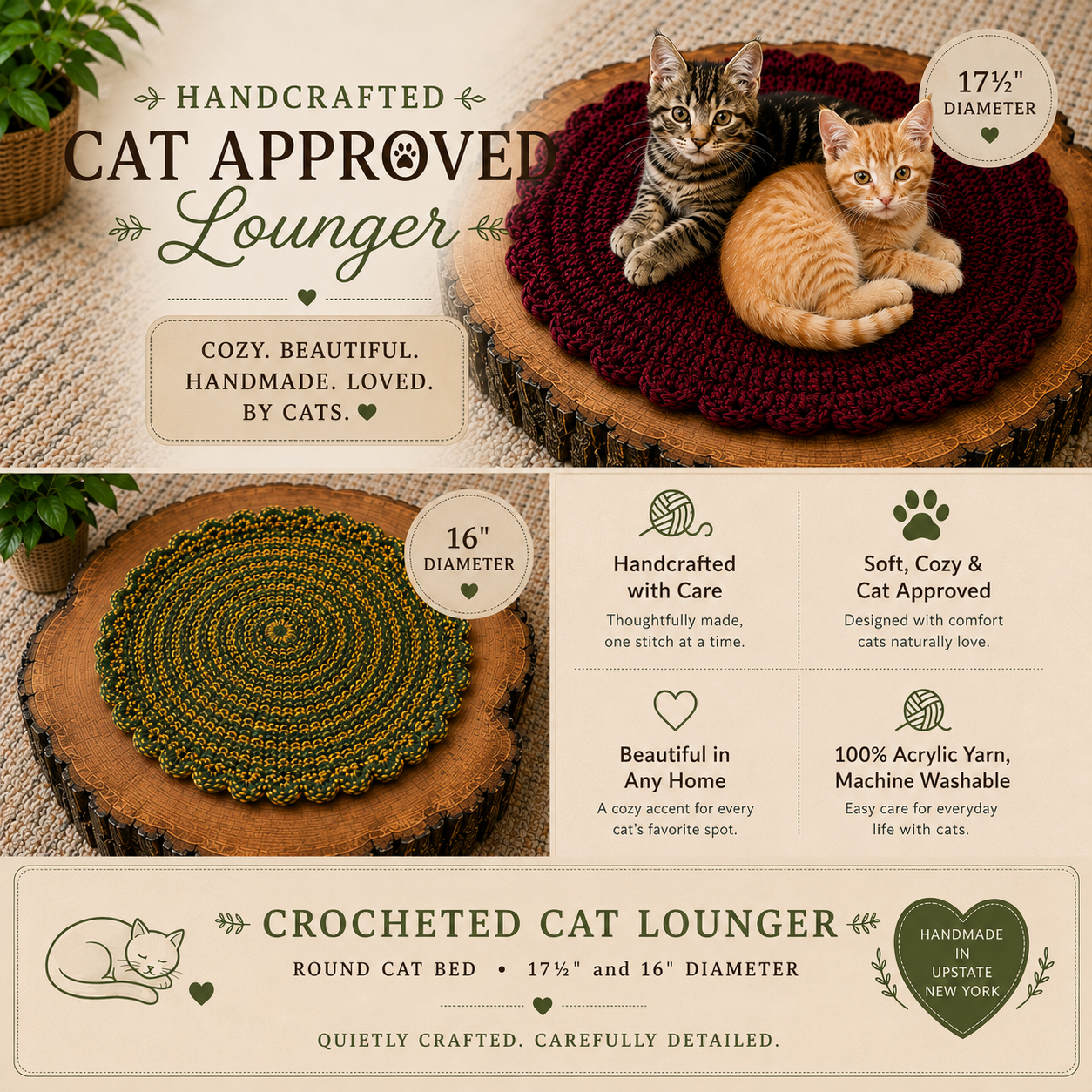 Cat Lounger Handcrafted Crochet — Sleeping Whiskers Studio
