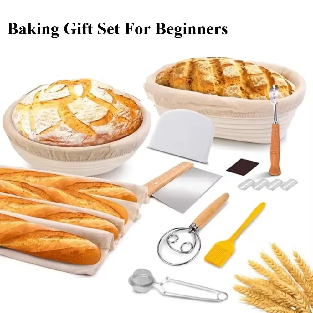 16Pcs Sourdough Bread Baking Supplies Kit Oval round Fermentation Basket Dough Scraper Mat for Supplies Baking Gift for Beginner