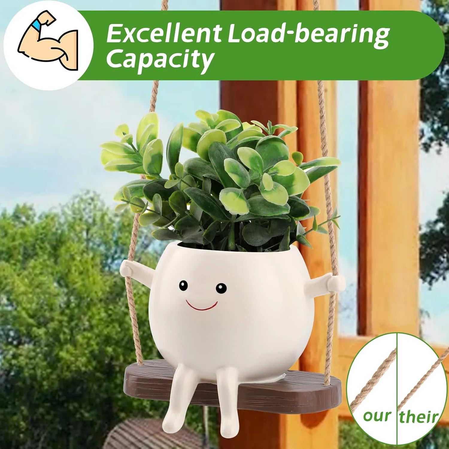 Glossy Swing Smiley Face Planter Pot Head, Small Hanging Planter for Indoor Outdoor Plants, Cute Hanging Flower Pot for String of Pearls Plant Live, Birthday Gifts