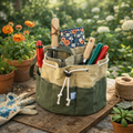 Waxed Canvas Garden Tool Organizer, Charming Bucket Tote for Cottage Garden Storage