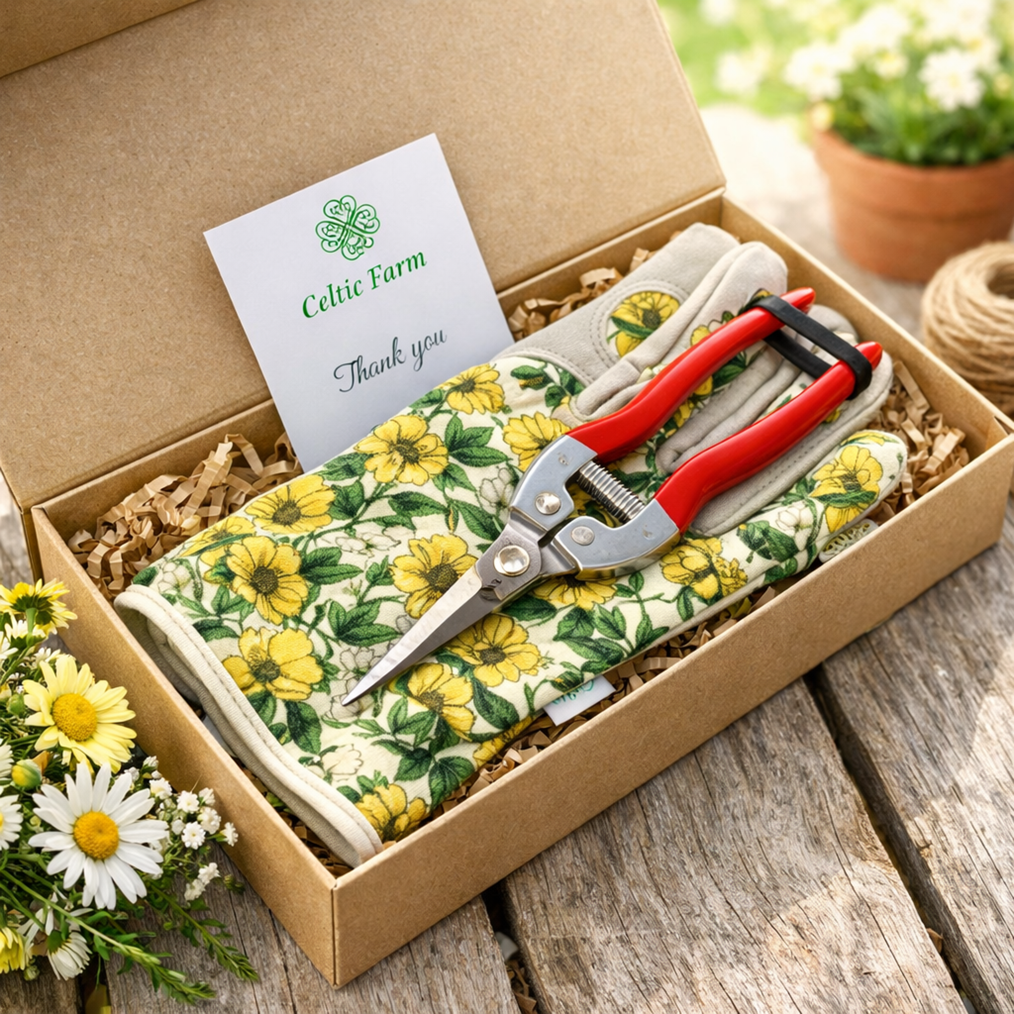 Garden Gift Box with Floral Gloves & Needle Snips, Ready-to-Gift Spring Garden Set, 2 Styles