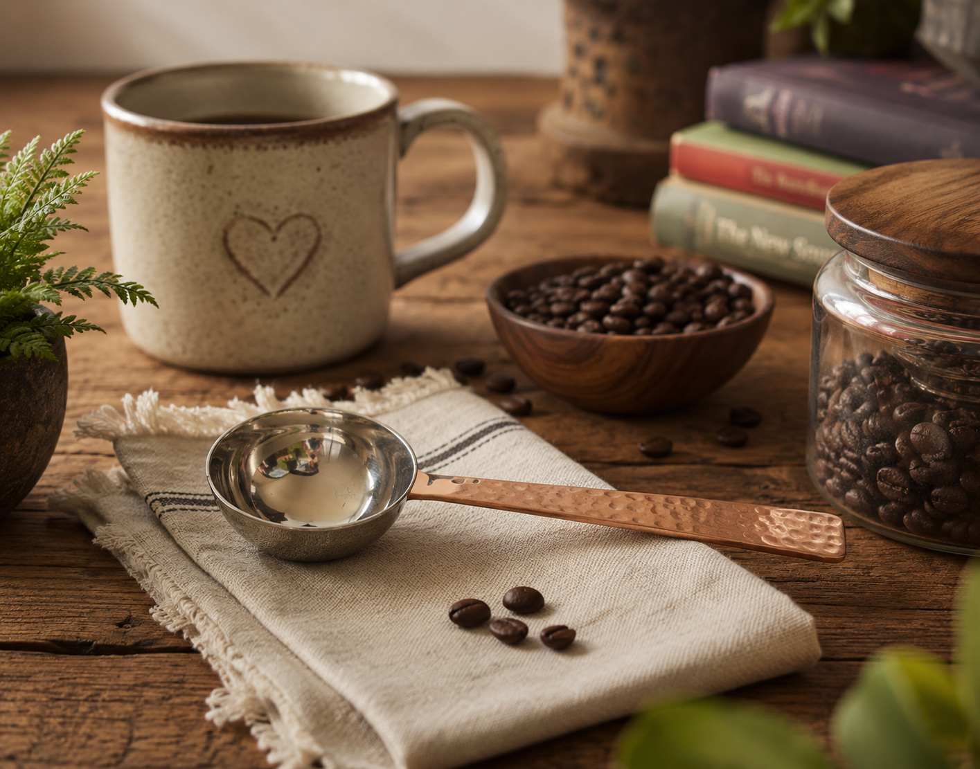 Artisan Hammered Coffee Scoop – Stainless Steel & Copper