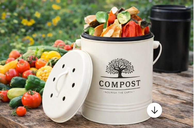 Farmhouse Countertop Compost Bin, Metal Food Scrap Collector with Inner Pail & Charcoal Filter (1.3 Gal.)