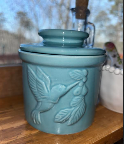 Hummingbird Butter Crock - Teal