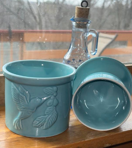 Hummingbird Butter Crock — Teal Porcelain