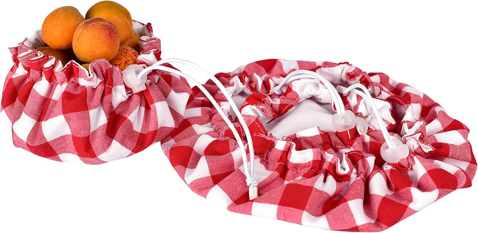 Handmade Reusable Cotton Fabric Bowl Covers - Two Layers of Fabric (Set of 3, Red Plaid-2)