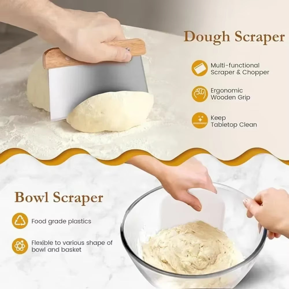 16Pcs Sourdough Bread Baking Supplies Kit Oval round Fermentation Basket Dough Scraper Mat for Supplies Baking Gift for Beginner