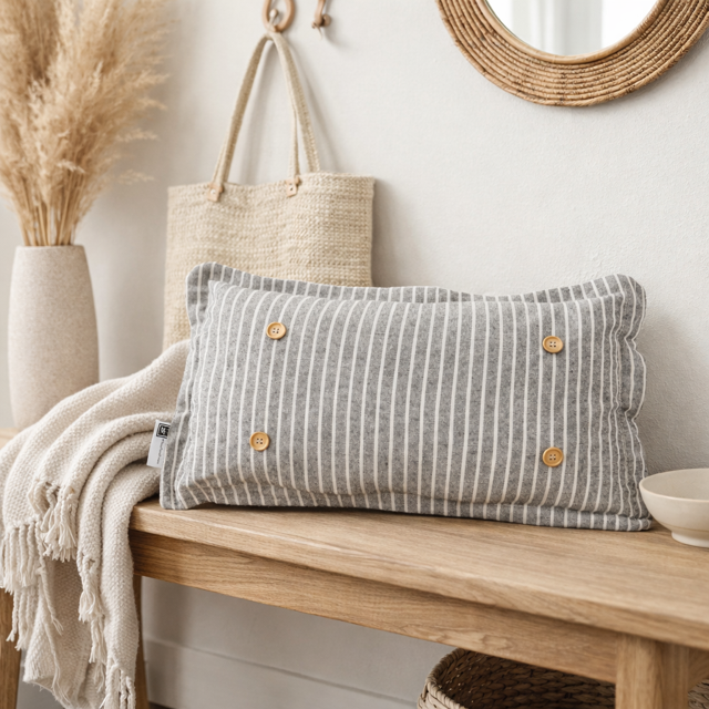 CHARCOAL/CREAM STRIPES:  PILLOW ONLY (with insert)