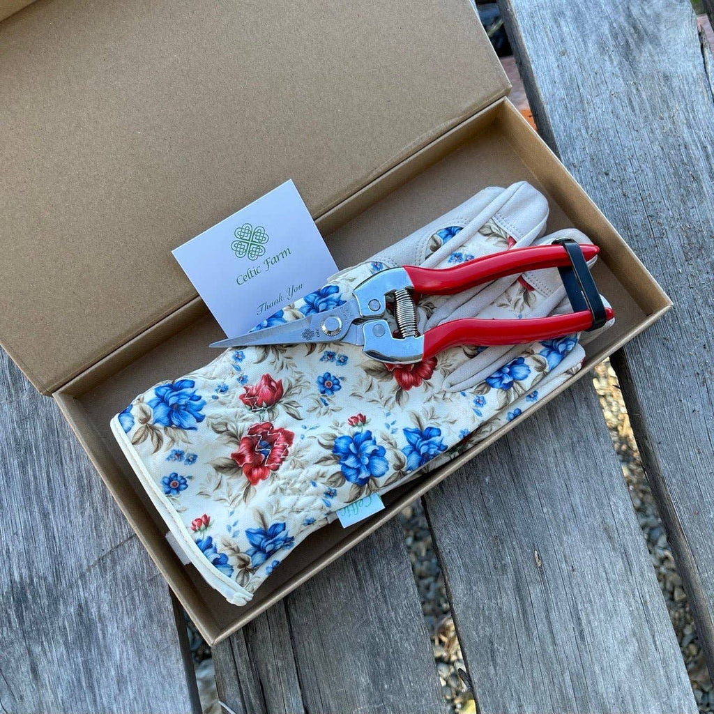Garden Gift Box with Floral Gloves & Needle Snips, Ready-to-Gift Spring Garden Set