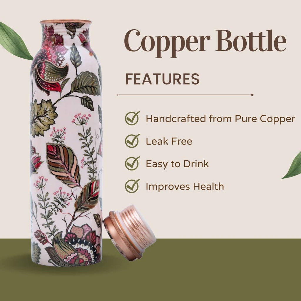 Pure Copper Water Bottle 34 oz - Carrara White / Perilla