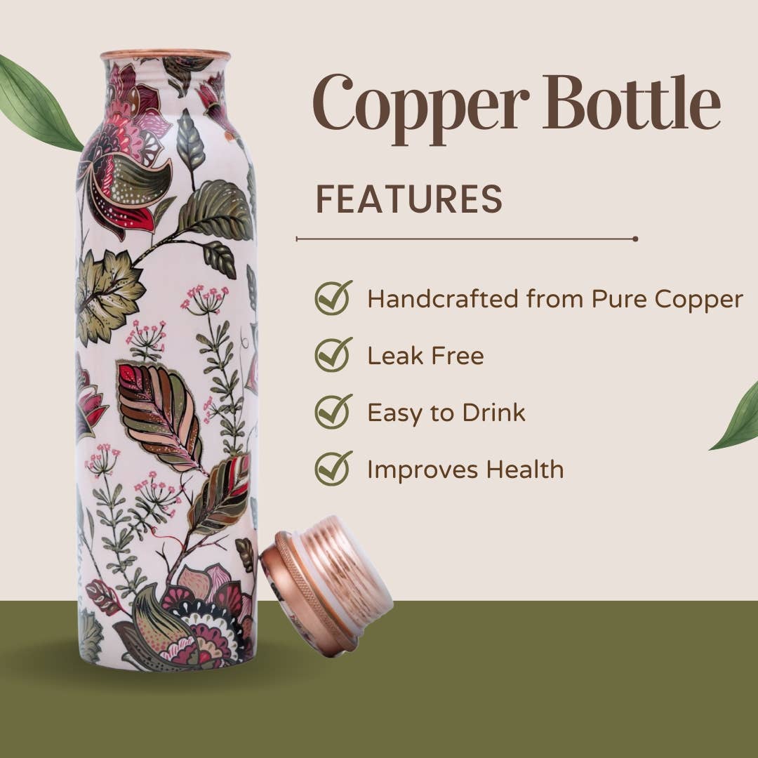 Pure Copper Water Bottle 34 oz - Carrara White / Perilla