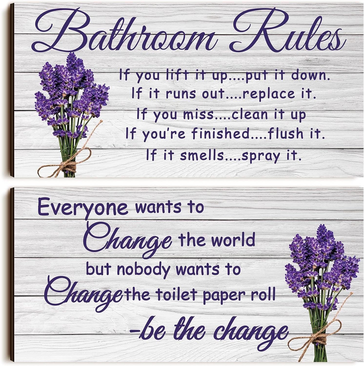 2 Pieces Funny Bathroom Signs Bathroom Wall Decor Toilet Wall Accessories Farmhouse Toilet Rustic Wooden Signs(Elegant Style)
