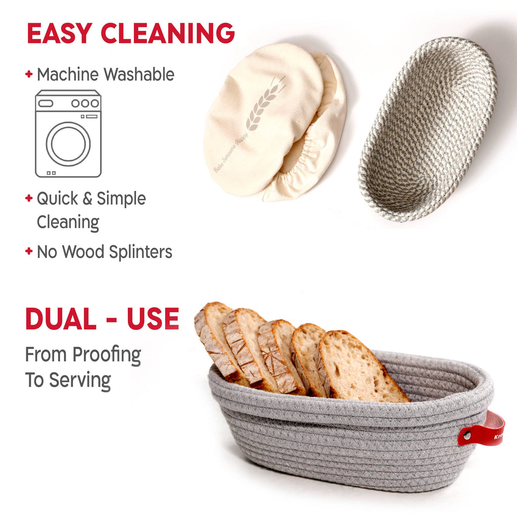 Artisan Sourdough Bread Making Kit – Starter Jar, Oval Banneton Baskets & Bread Lame