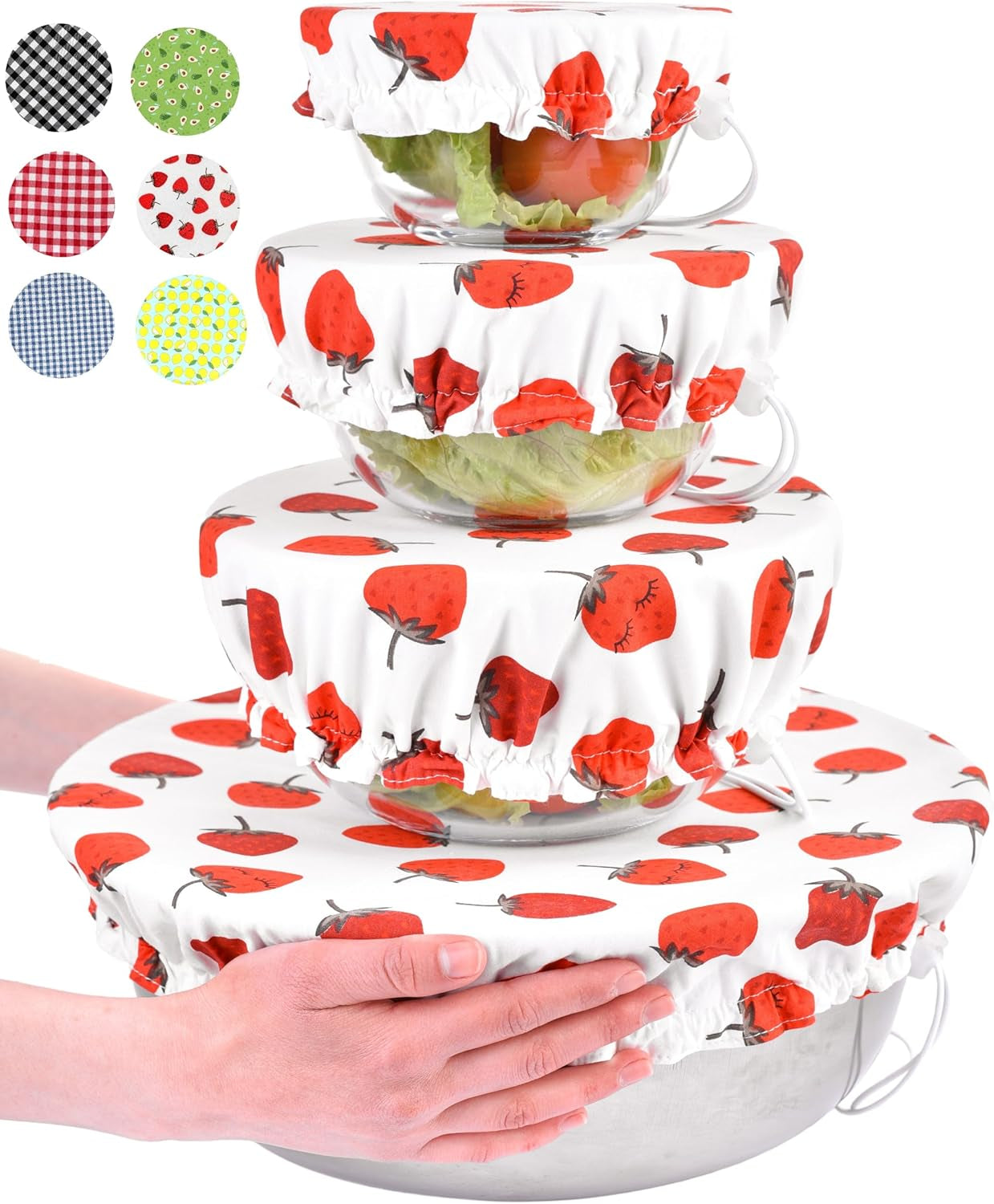 Handmade Reusable Cotton Fabric Bowl Covers - Two Layers of Fabric (Set of 3, Red Plaid-2)