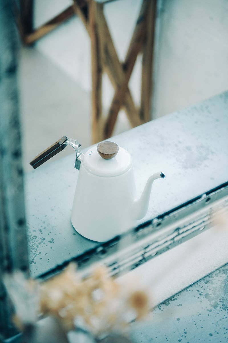 Bona Enamel Pour Over Coffee Kettle with Wood Handle, 800mL — Hario