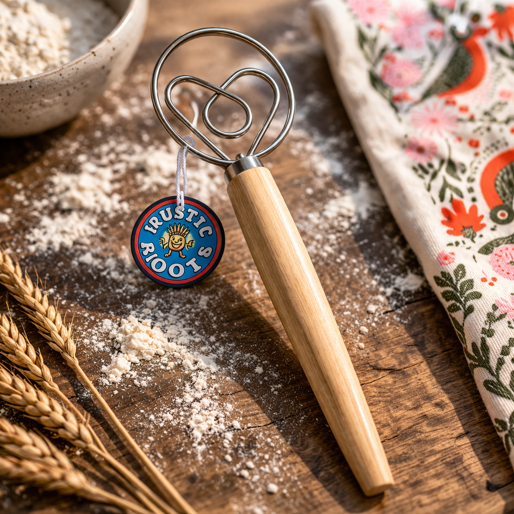 13" Danish Dough Whisk with Wood Handle – Heart-Shaped Artisan Bread Tool