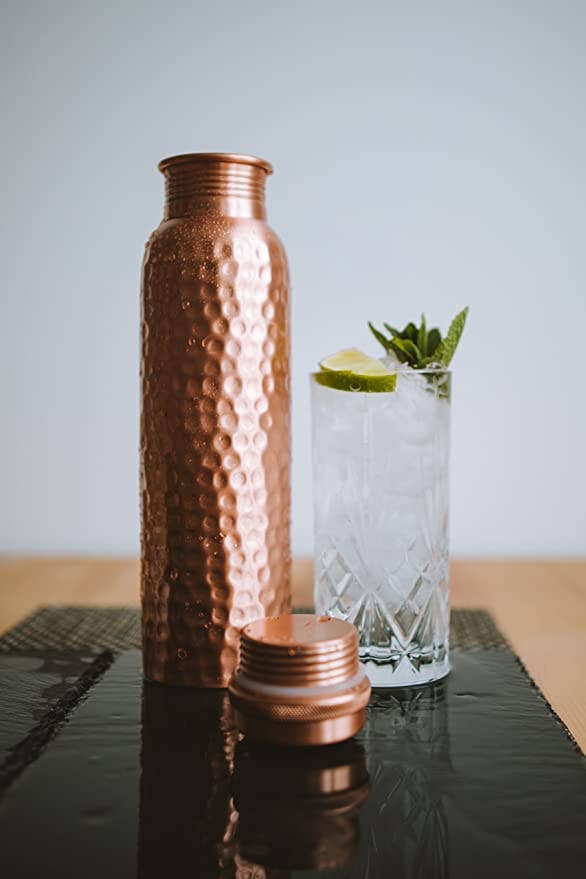 Pure Copper Water Bottle 34 oz - Hammered / Perilla