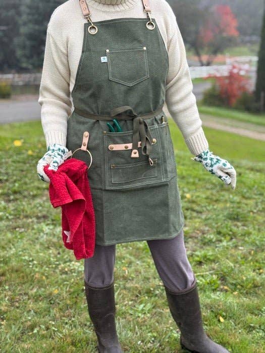 Gardening Apron, Waxed Canvas Apron with Pockets