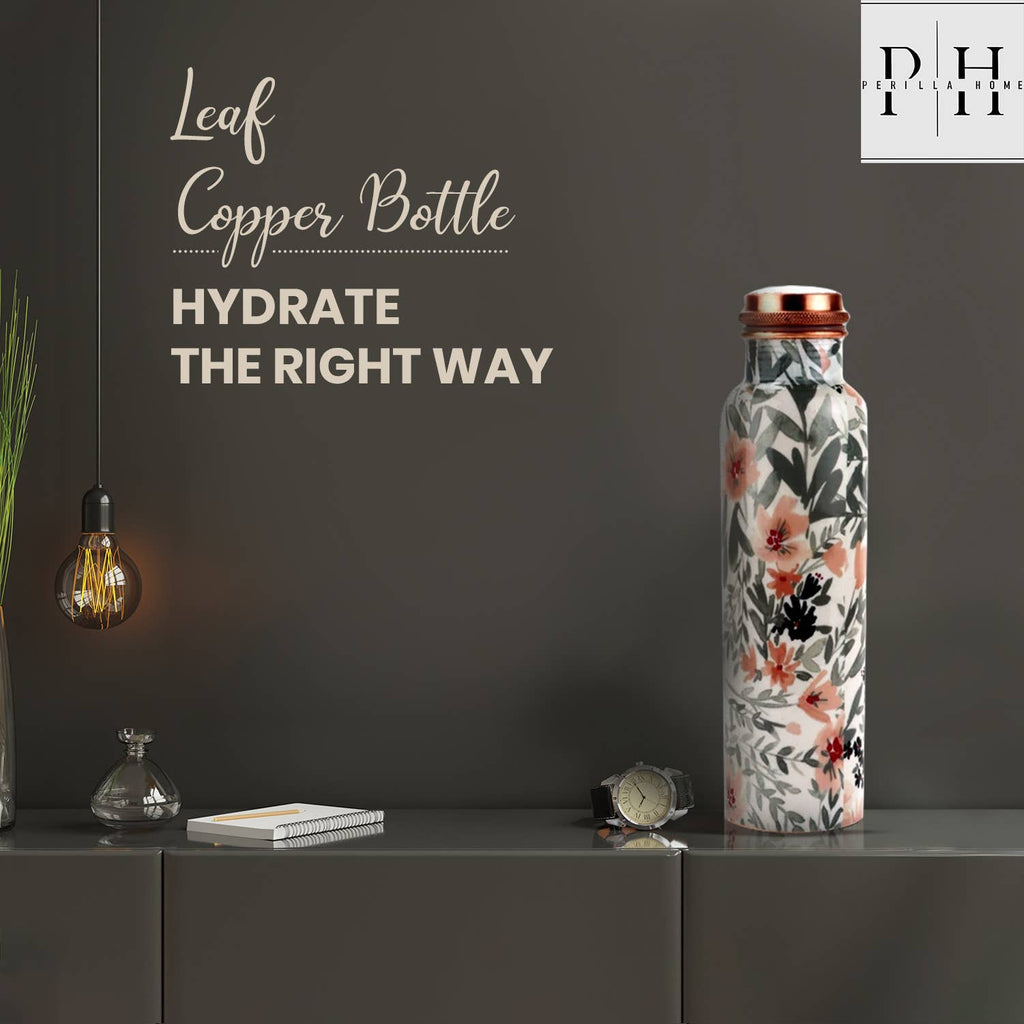 Pure Copper Water Bottle 34 oz - Leaf / Perilla