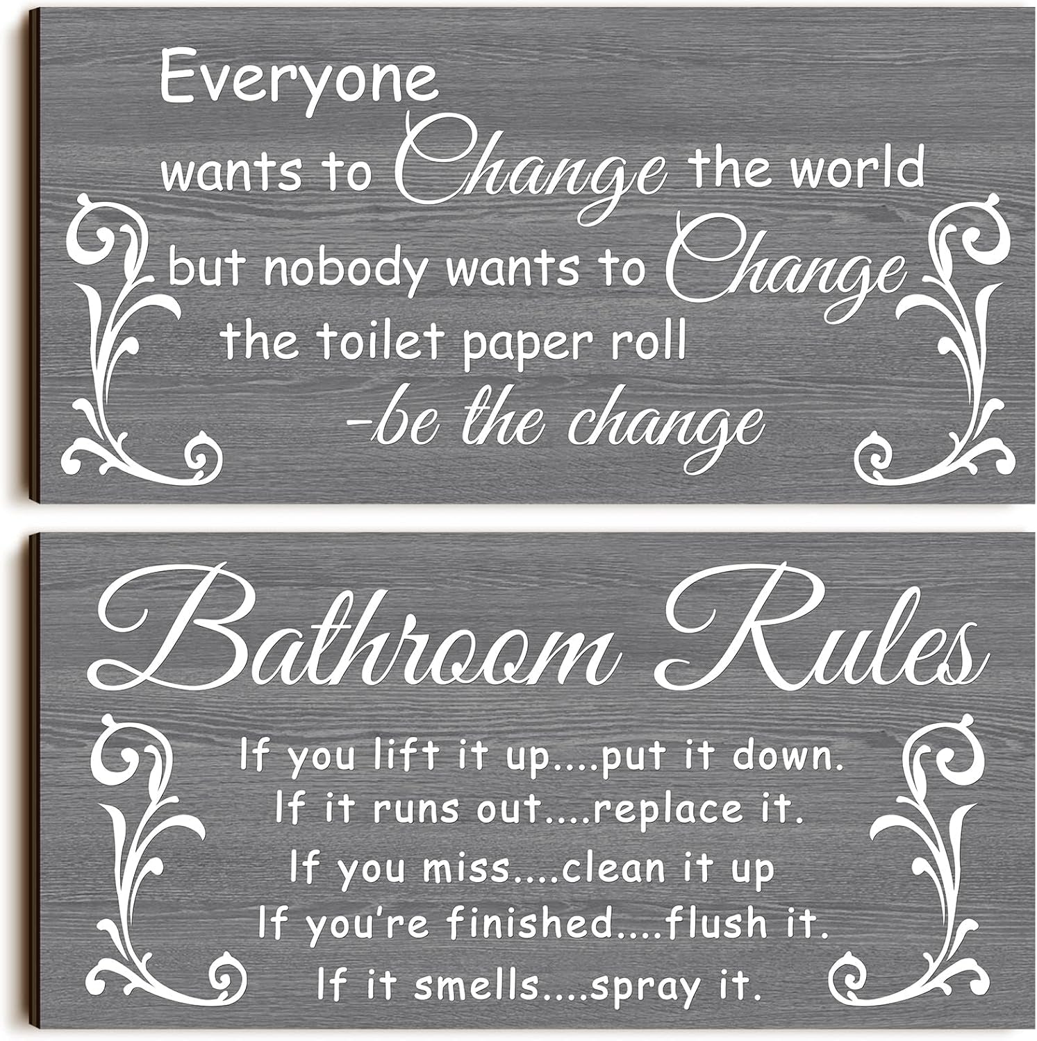 2 Pieces Funny Bathroom Signs Bathroom Wall Decor Toilet Wall Accessories Farmhouse Toilet Rustic Wooden Signs(Elegant Style)