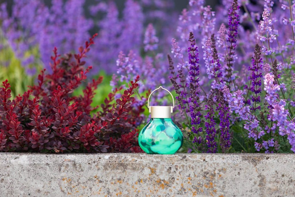 *New* Tea Lantern - 5" Hand-Blown Glass Solar Lantern - Teal