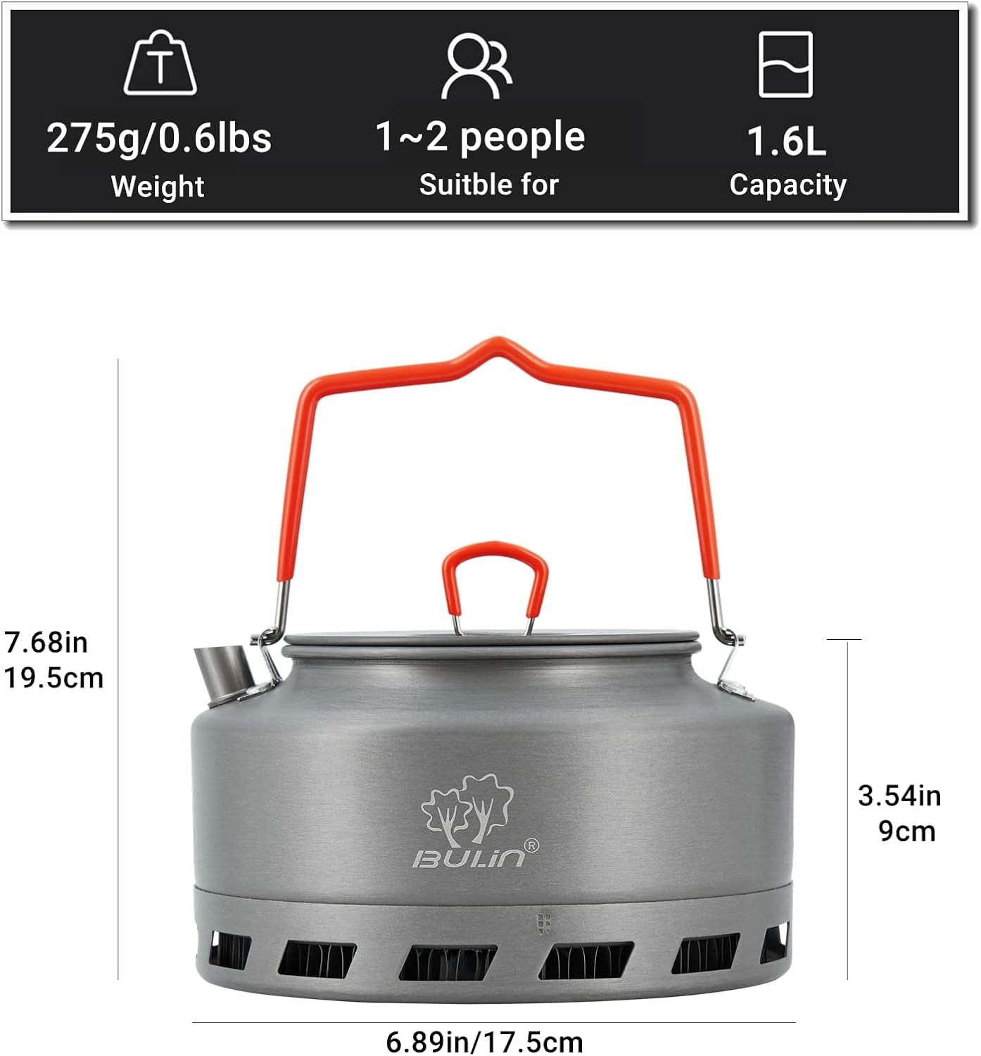 Camping Kettle 1.6L Heat Exchange Camp Tea Coffee Pot Lightweight Outdoor Hiking Gear Portable Teapot