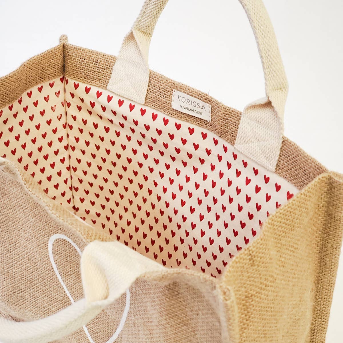 Heart Lined Jute Garden Tote, Handmade Market & Flower Bag
