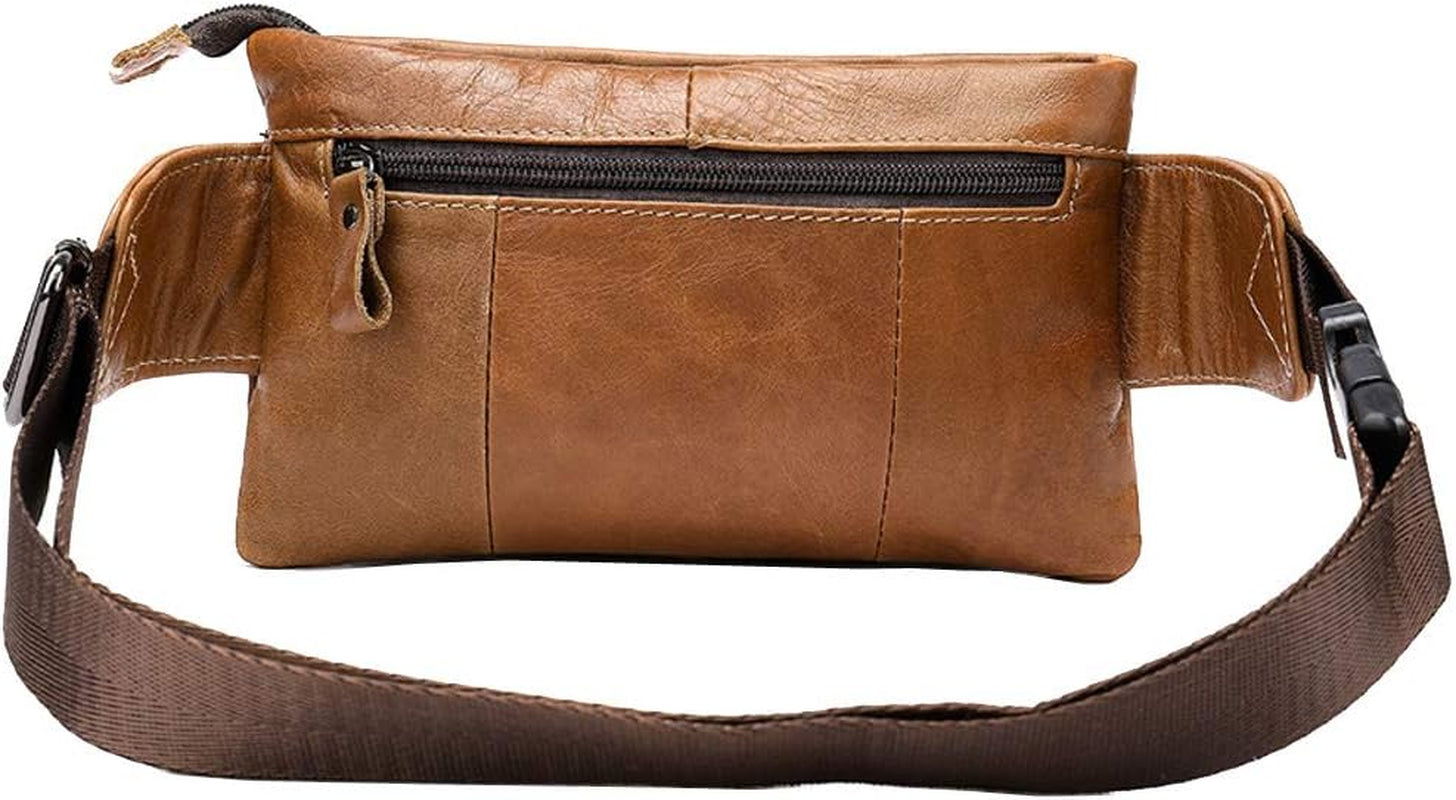 Leather Waist Pack Belt Fanny Bag for Men Women Hip Bum Purse Travel Hiking Running Cell Phone Clutch Pouch Handbag (Light Brown)