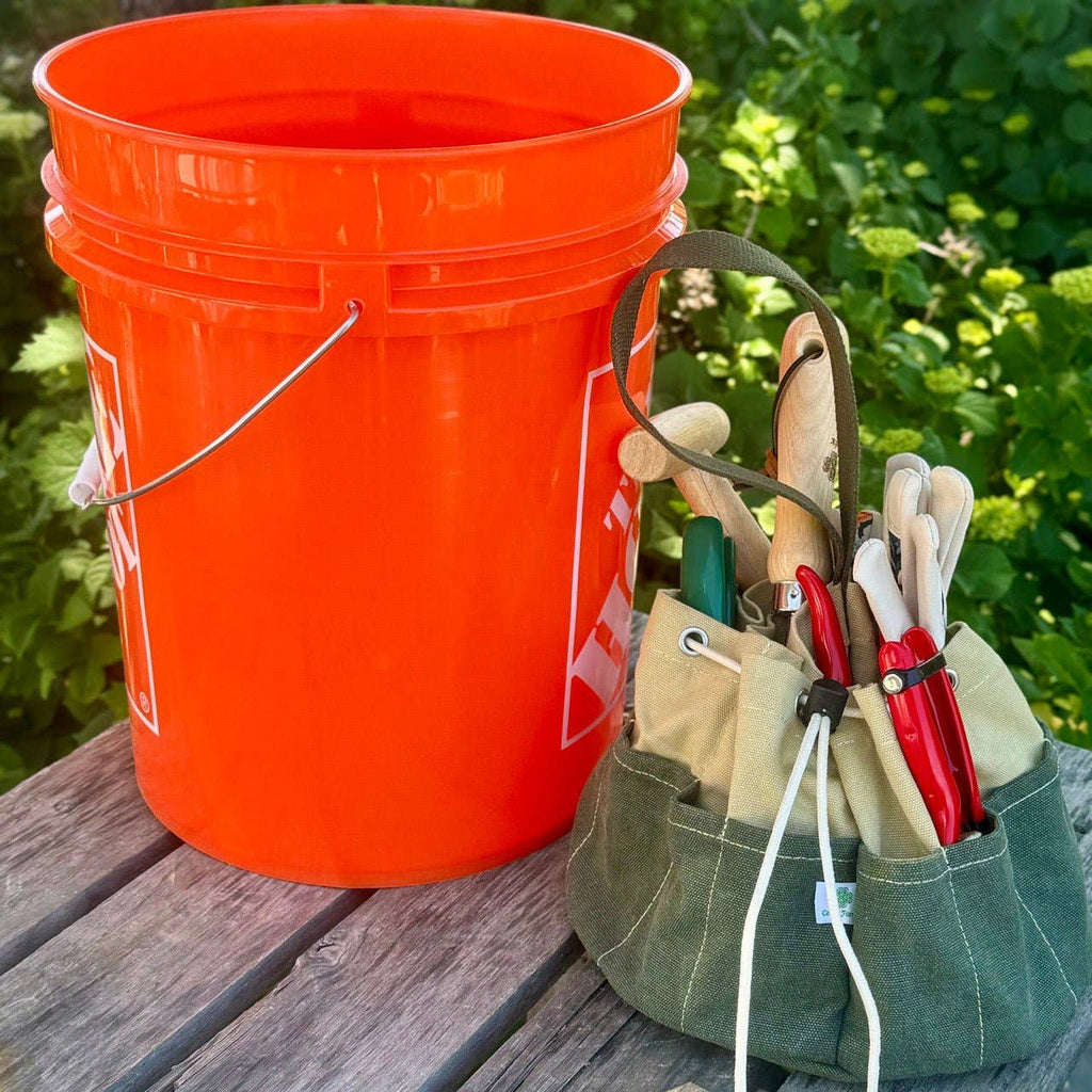 Waxed Canvas Garden Tool Organizer, Charming Bucket Tote for Cottage Garden Storage