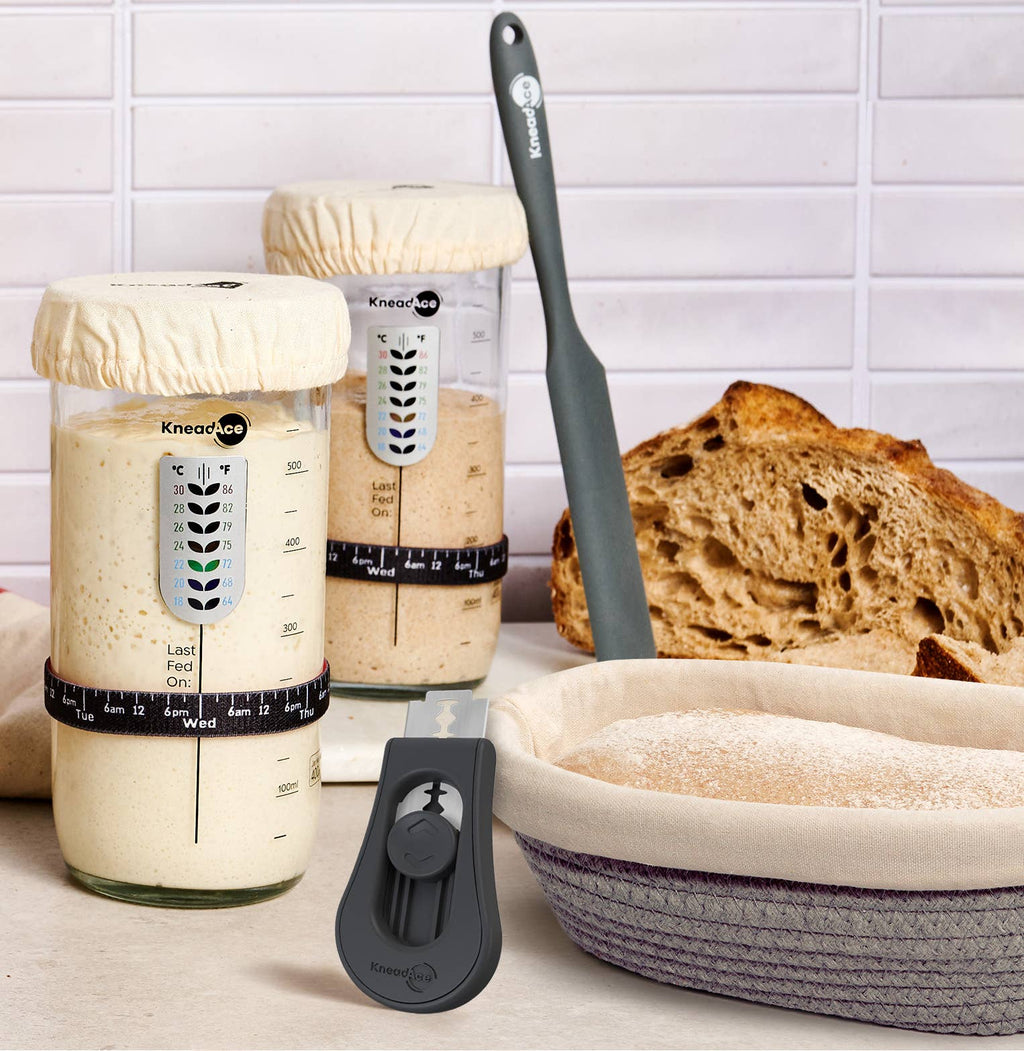 Artisan Sourdough Bread Making Kit – Starter Jar, Oval Banneton Baskets & Bread Lame