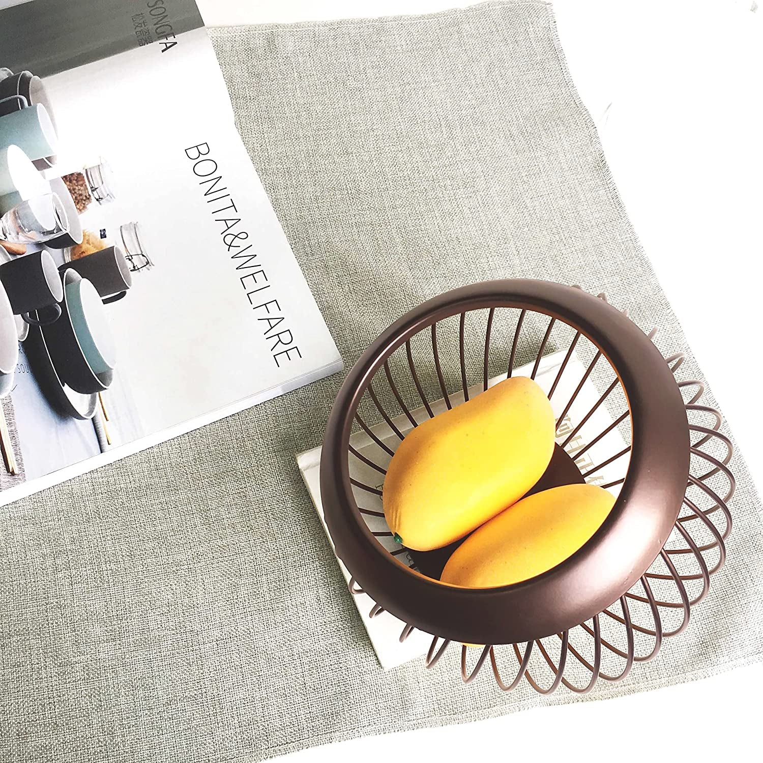 Metal Wire Fruit Bowl Sturdy Fruit Basket Fruit Holder Snack Storage Decorative Centerpiece Bowl for Modern Kitchen, Countertop, Living Room (Deep Brown)