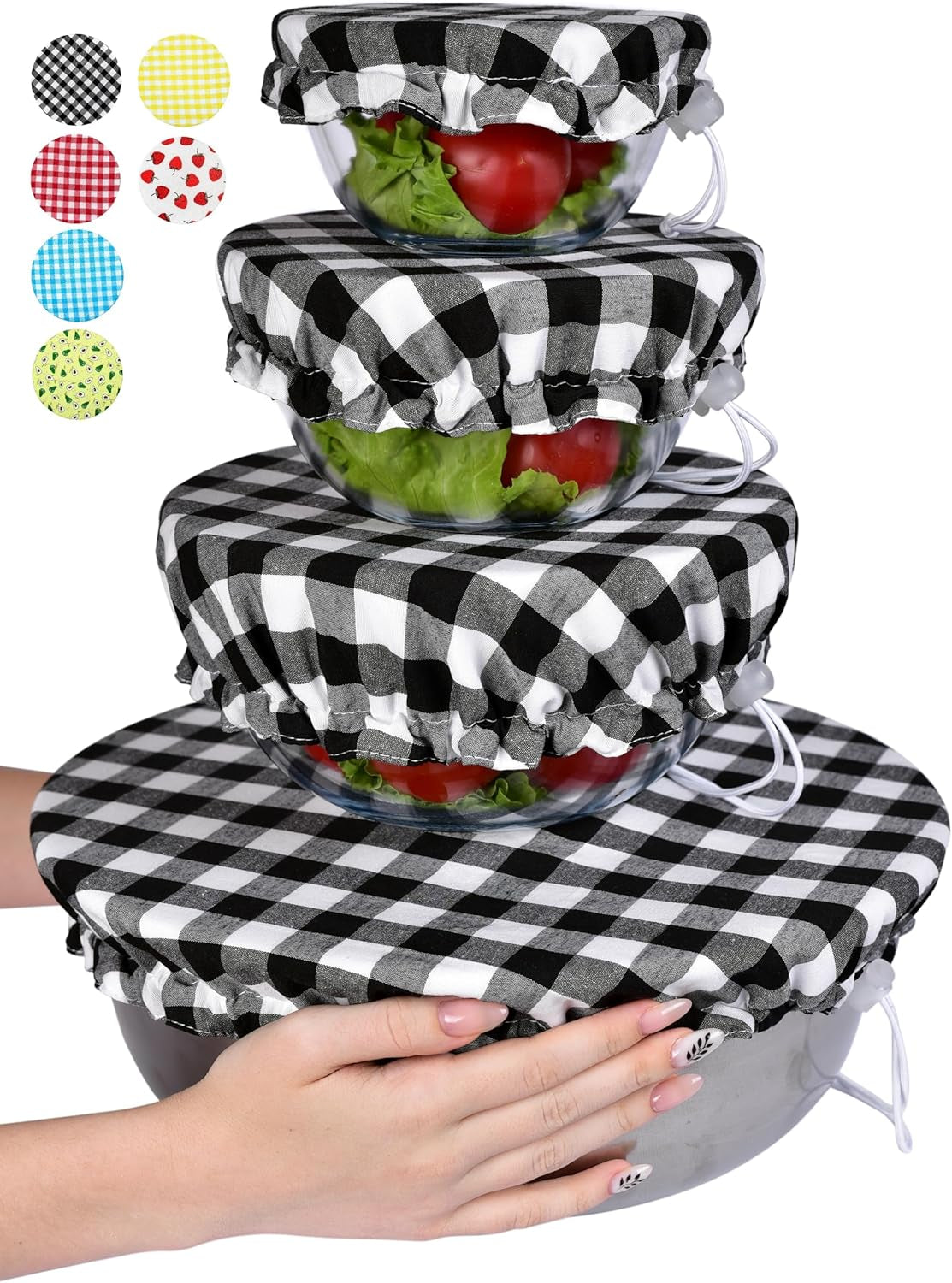 Handmade Reusable Cotton Fabric Bowl Covers - Two Layers of Fabric (Set of 3, Red Plaid-2)