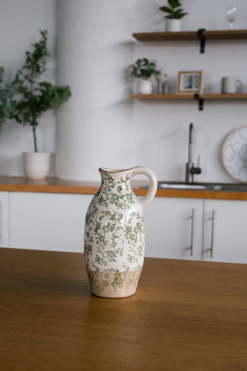 Cottage Bloom Tall Green Floral Pitcher