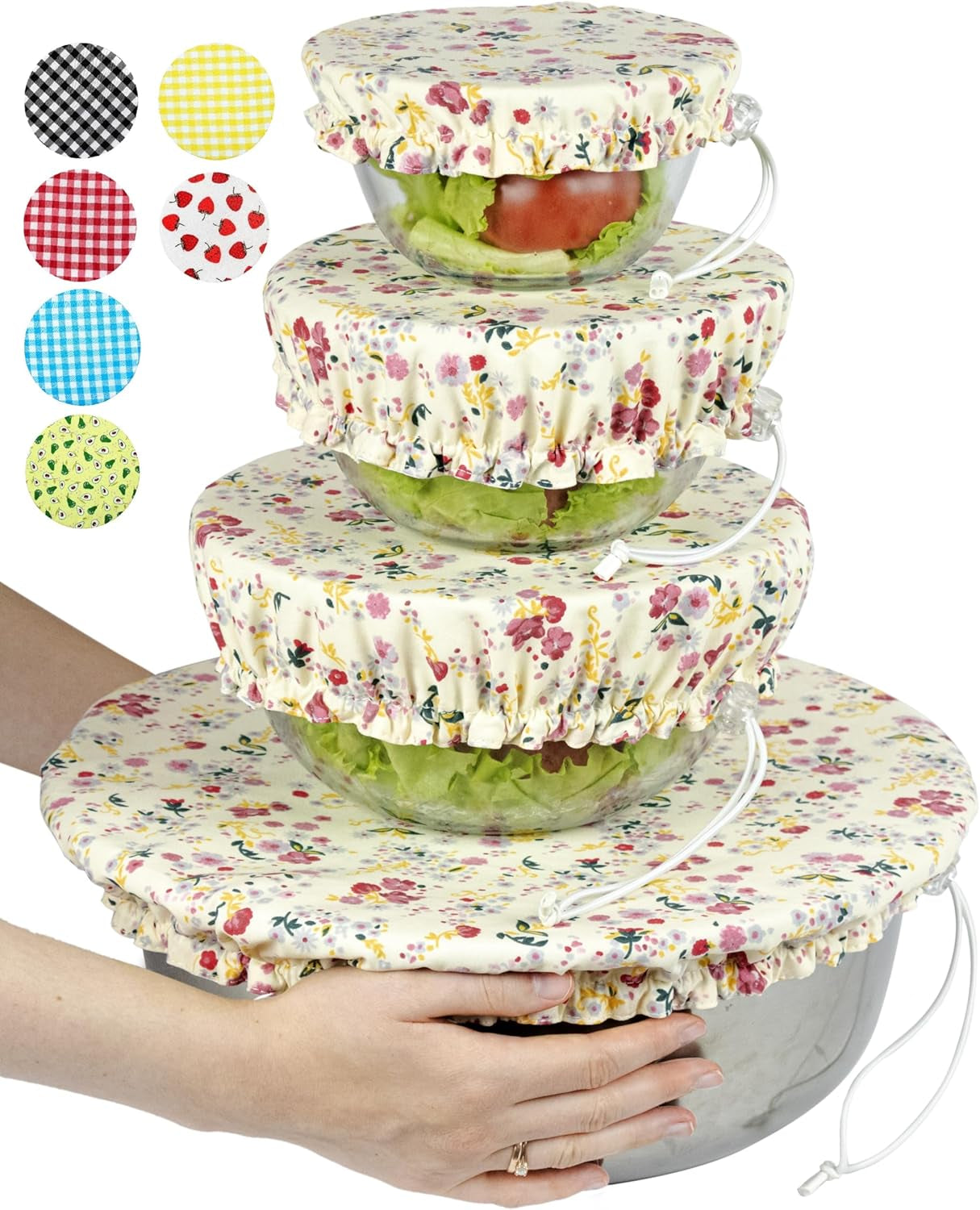 Handmade Reusable Cotton Fabric Bowl Covers - Two Layers of Fabric (Set of 3, Red Plaid-2)