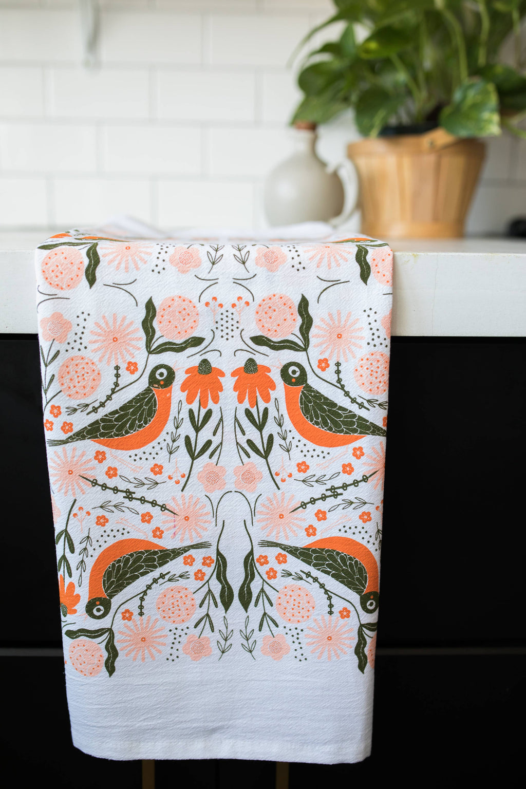 Gingiber Robin Bird Tea Towel | Artisan-Illustrated Cotton Kitchen Towel