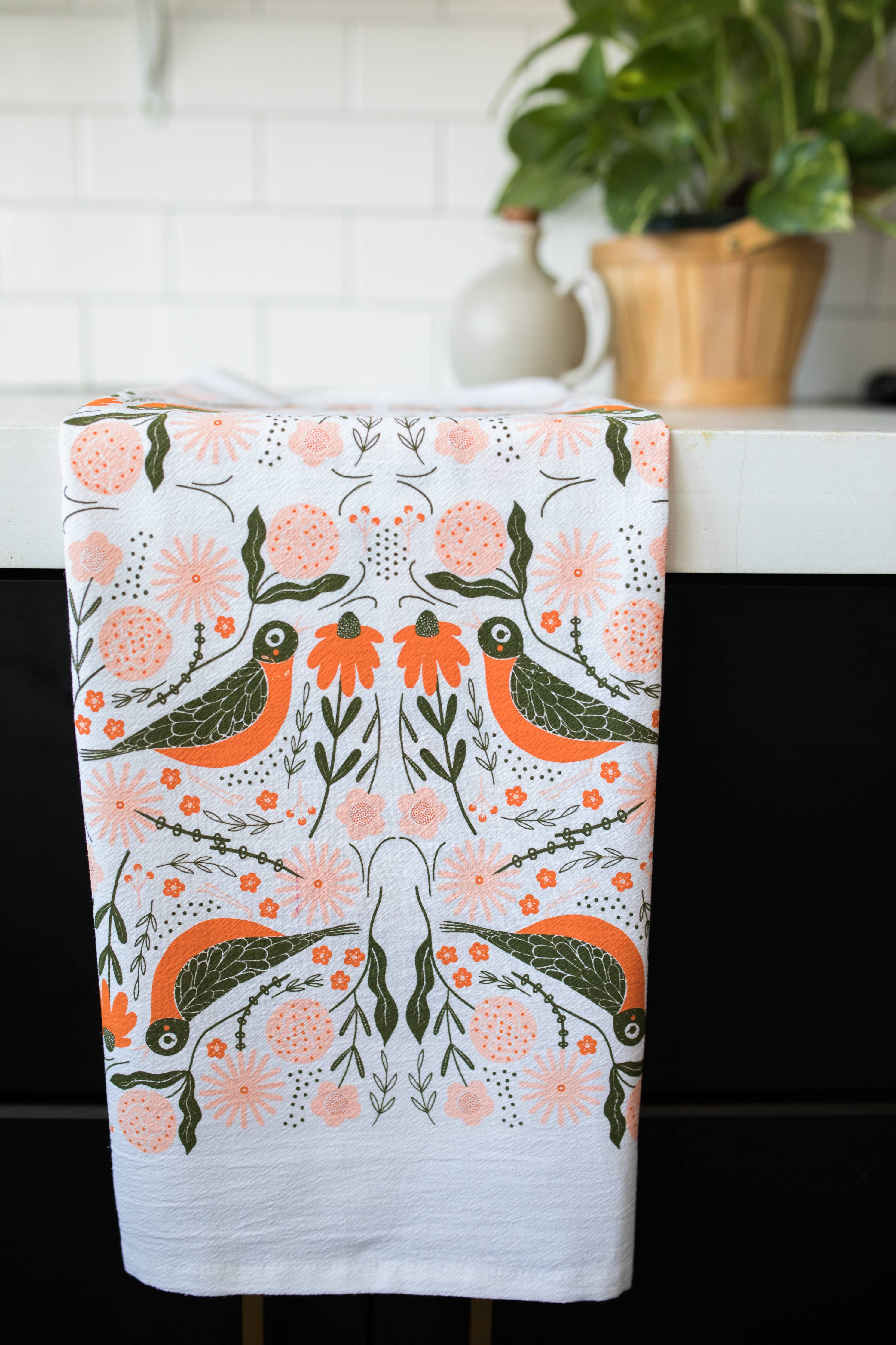 Gingiber Robin Bird Tea Towel | Artisan-Illustrated Cotton Kitchen Towel