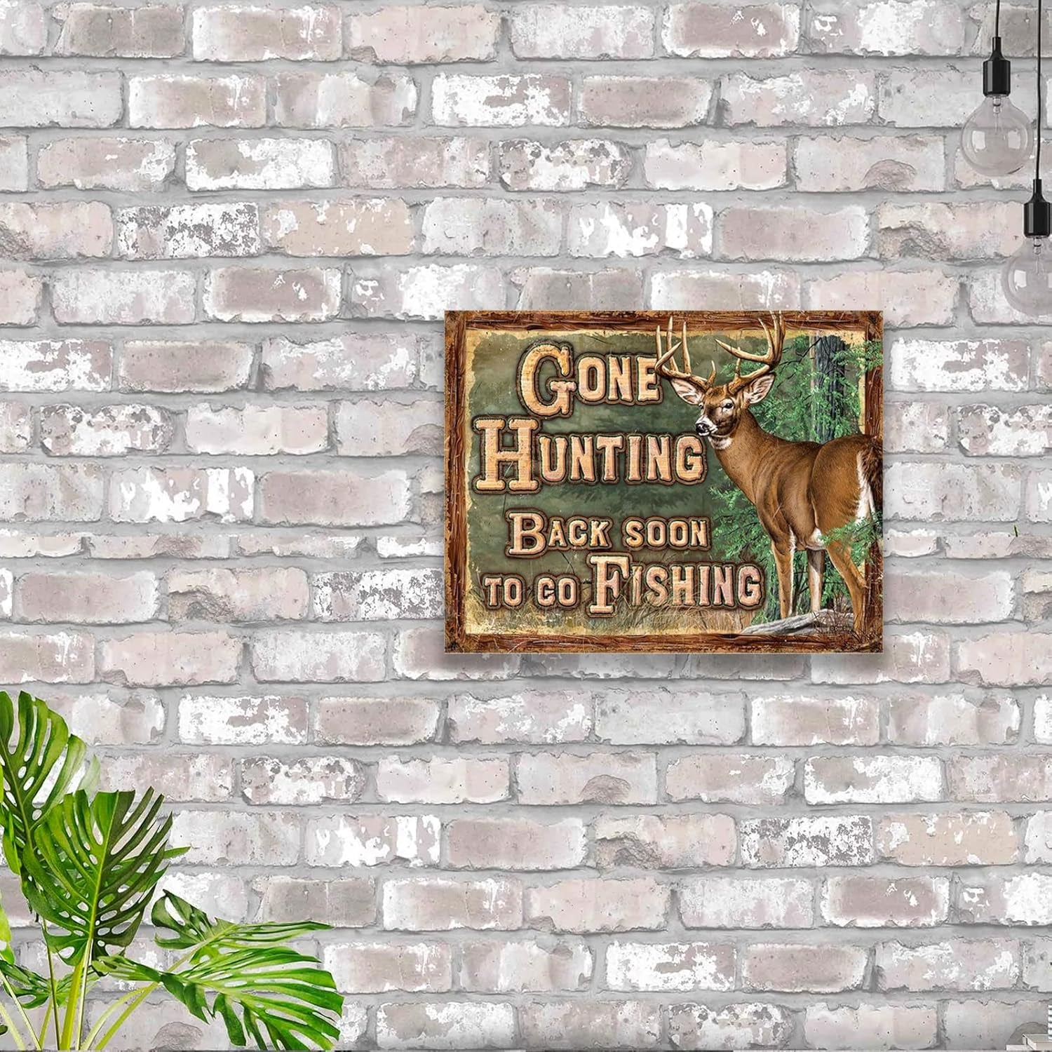 Gone Hunting Tin Sign - Nostalgic Vintage Metal Wall Decor - Made in USA
