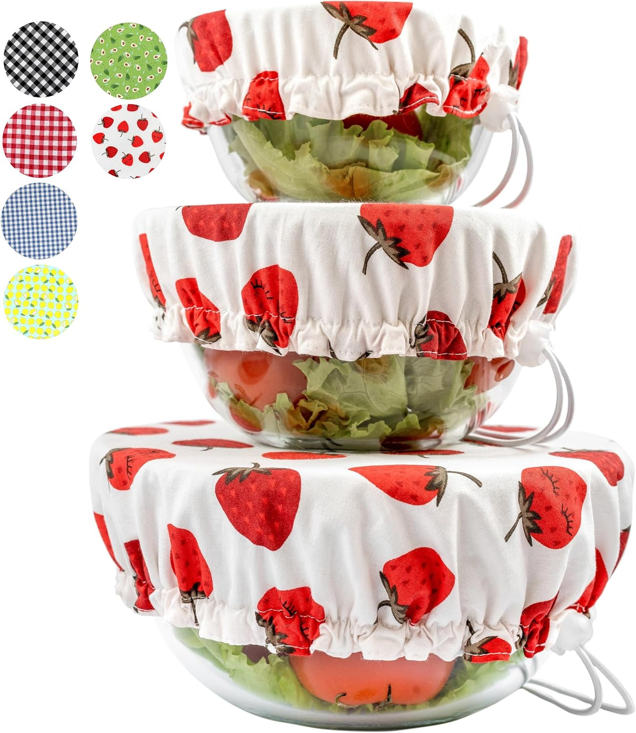 Handmade Reusable Cotton Fabric Bowl Covers - Two Layers of Fabric (Set of 3, Red Plaid-2)